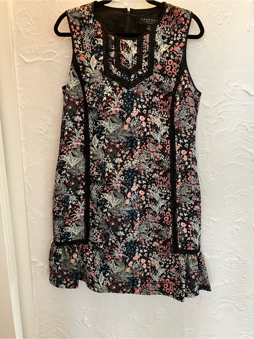 Laundry By Shelli Segal Black Dress with Pink and Cream Floral Accents